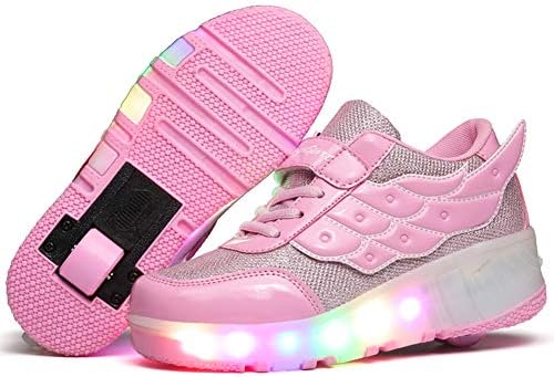 Unisex Kids LED Light up Retractable Roller Skate Sneaker Flashing Wheel Shoes for Girls Boys