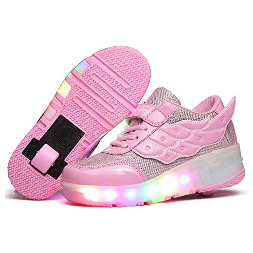 Ehauuo Unisex Kids LED Light up Retractable Roller Skate Sneaker Flashing Wheel Shoes for Girls Boys(1.5 M US Little Kid, B-Pink)