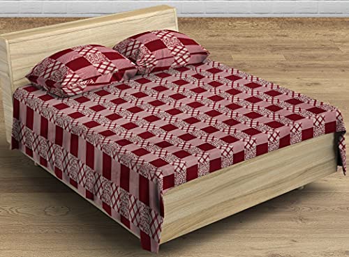 Image of EIN SOF Bedsheet for Double Bed - 90x100 inches Full Size Cotton Bedsheets, Soft Bed Sheet with 2 Pillow Covers Bedding Set Combo - Red Boxes