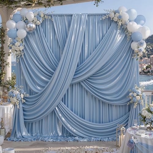 20x12FT Dusty Blue Sequin Curtains Backdrop, Wrinkle Free Drop for Wedding by Party Village - Used condition - Image 7