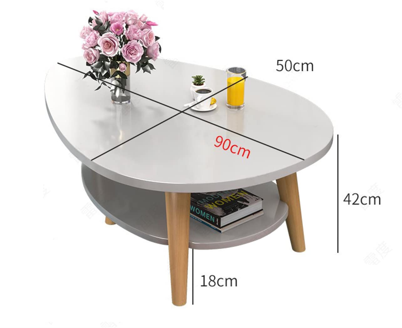 Amazon.co.jp: Desk Oval 2-Tier Coffee Table, Oval Wood Coffee