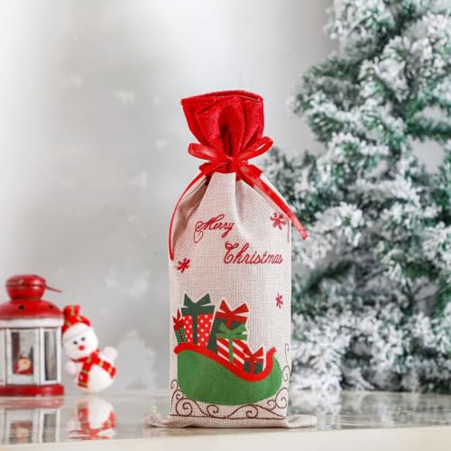 Décor de table raffiné avec 4 couvre-bouteilles de vin de Noël élégants