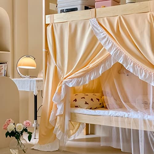 4 Corner Post Students Dorm Bunk Mosquito Net Bed Canopy Netting Students Bed Curtains for Student Dormitory School College (C-Yellow-Net with Canopy, One Size)