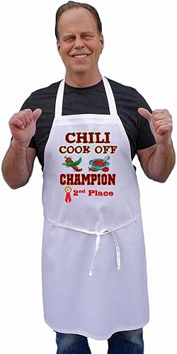 Miniatura 4 de Delantales con peto blanco Second Place Chili Cook Off Champion, Blanco
