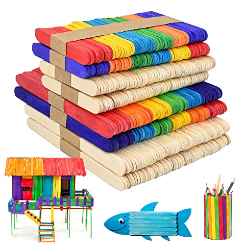 400 Stück Bunte Holzstäbchen, Holzstäbe zum Basteln Eisstiele aus Holz...