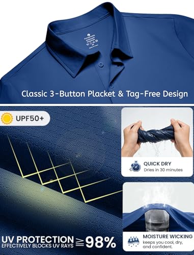 Image of PINSPARK Mens Polo Shirt Performance Moisture Wicking Polo Shirts UPF 50 Golf Shirts for Men Quick Dry Casual Collared Shirt