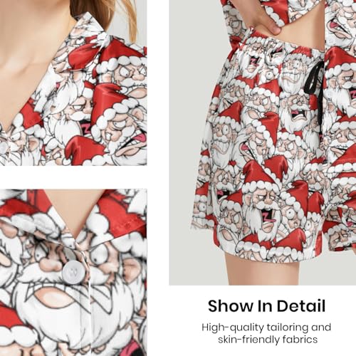 Image of Funny Pajamas for Women Set Print Satin Loungewear Pjs Short Sleeve Button Down Top and Shorts Sets Sleepwear XS-3XL