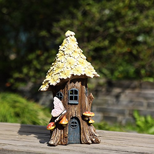 Fairy House Garden Flower Solar Powered Garden Statue Fairy House For Outdoor Decor ,Wild Chrysanthemum #TOP1
