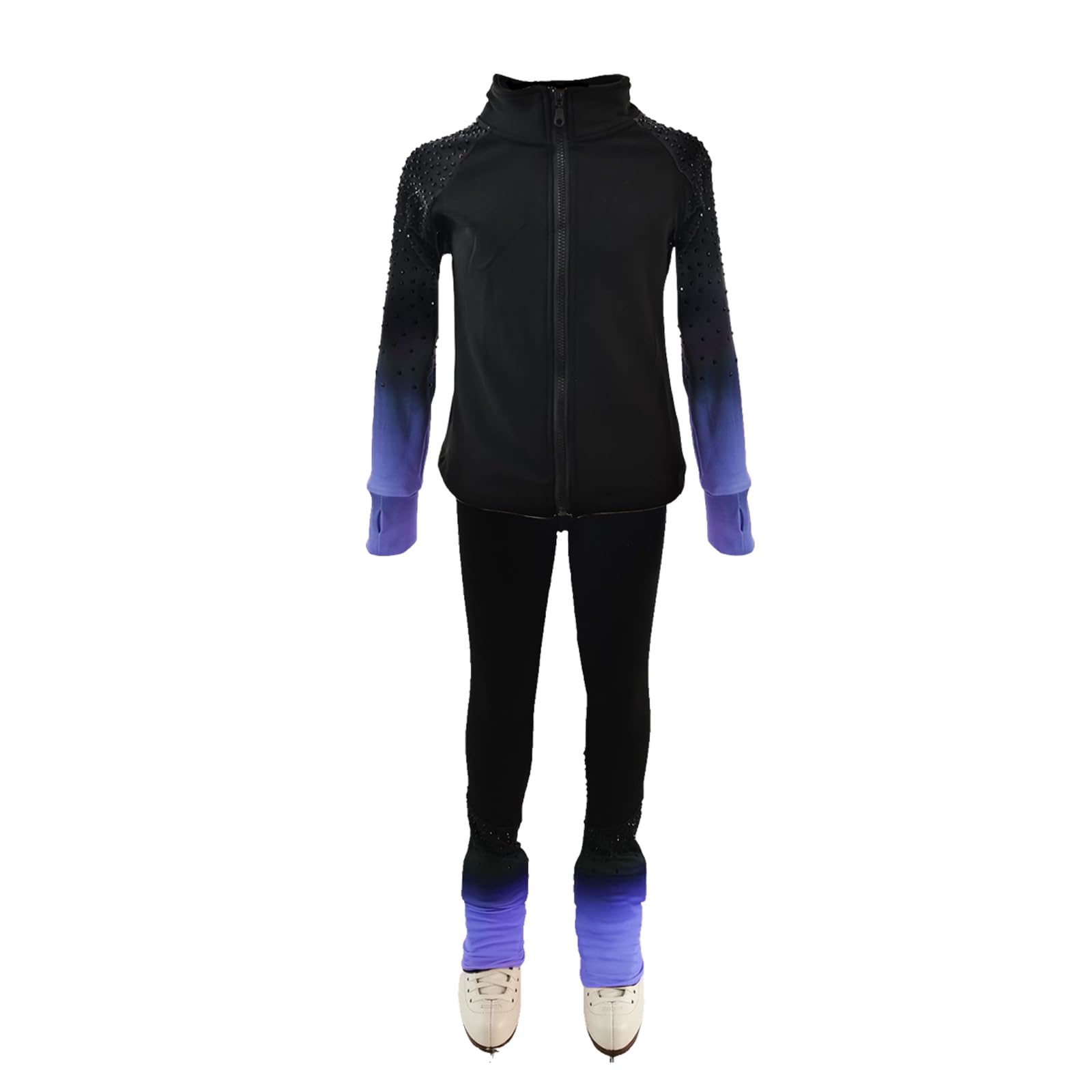 LIUHUO Figure Skating Training Pants Jackets Girls Fleece Shiny Colored Diamond Girl Comfortable Warm Tracksuit Blue