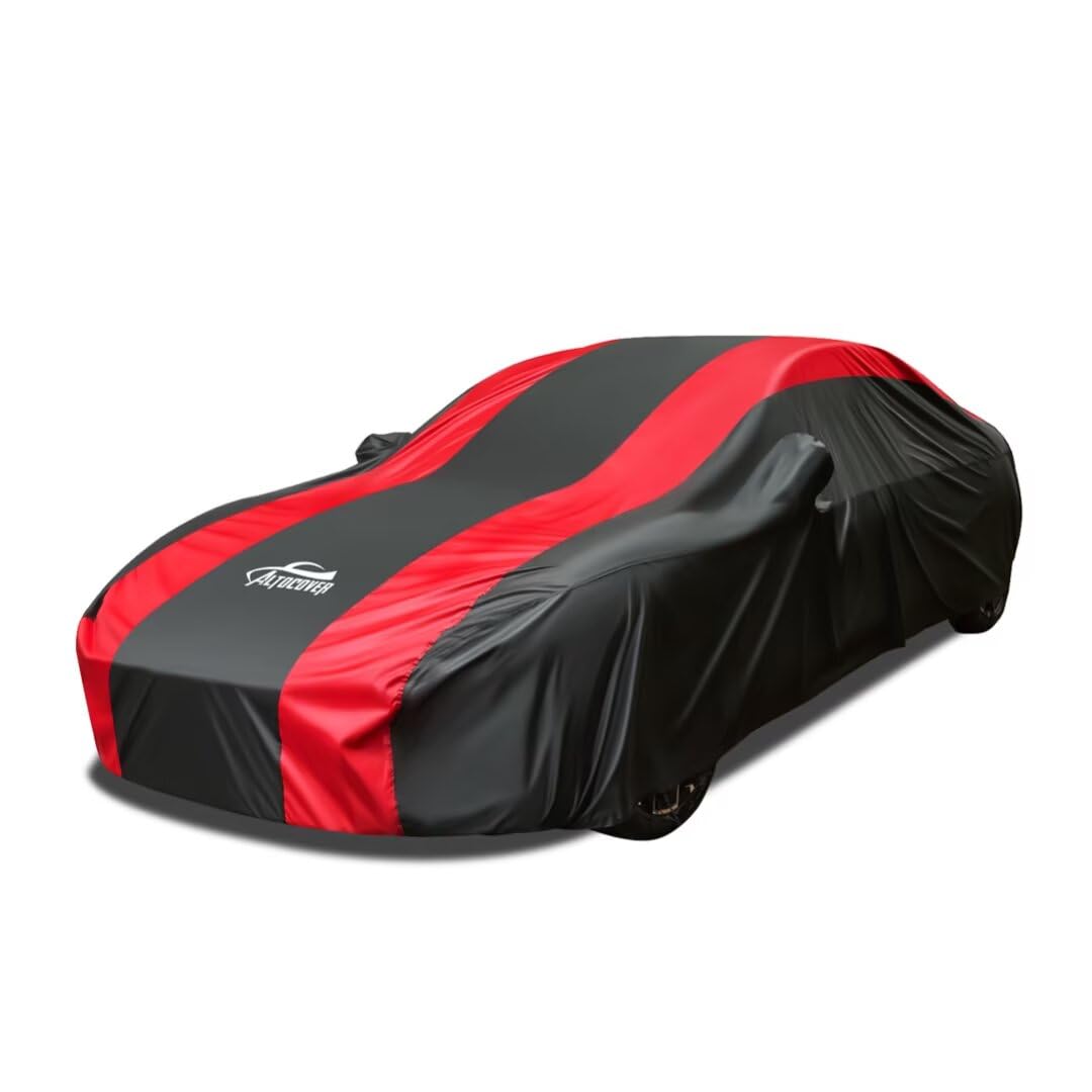 Small Car Cover Waterproof All Weather Protection with Red Stripe Design,Universal Fit Nissan Versa, Hyundai Accent, Mazda MX-3 RX8, Subaru BRZ, Audi TT, Porsche 718 Boxster Cayman