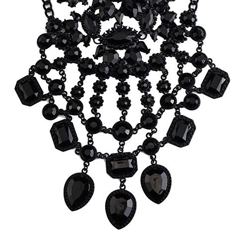 Modes schwarzes Tränenkristall -Anhänger Schmuck für Frauen Maxi Statement Bohemian Halskette