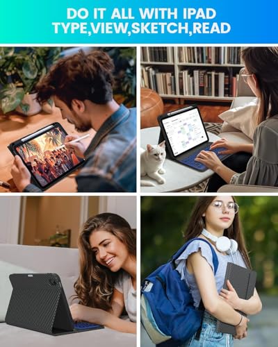 Image of typecase Folio Keyboard Case for iPad A16 (11th) & iPad 10th Gen 10.9 inch (2022), Magnetic Wireless Detachable Keyboard, 7-Color Premium Backlight, Thin & Light, Pencil Holder-Carbon Black