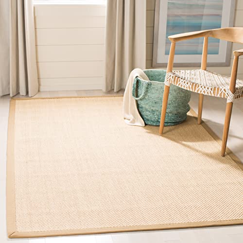 SAFAVIEH Area Rug 9' Square - Natural Fiber Collection - Maize & Linen Color, Sisal, Woven Design with Border (NF141B) - Image 2