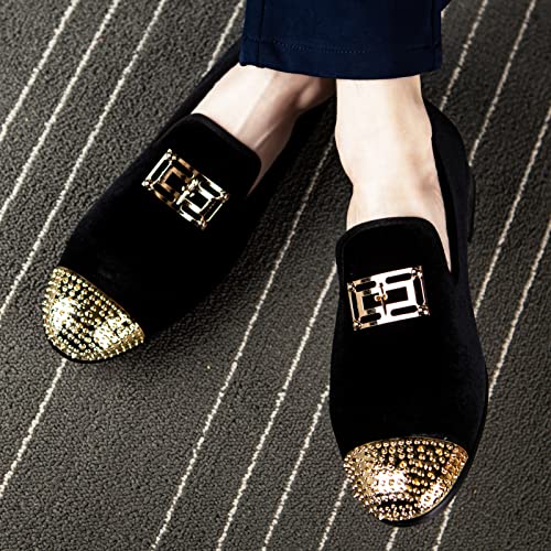 Image of Meijiana Mens Dress Shoes - Black Velvet Loafers for Men with Metal Buckle - Fashion Casual Business Formal Mens Black Dress Shoes - Comfortable Rubber Sole
