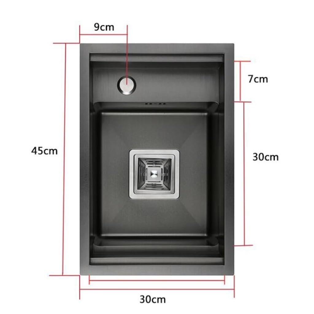 Lavello da cucina, appartamento, ristorante, bar, lavello da cucina di piccole dimensioni, salvaspazio, lavello a sifone in acciaio inox con rubinetto, in acciaio nero, 30 x 45 x 23 cm,