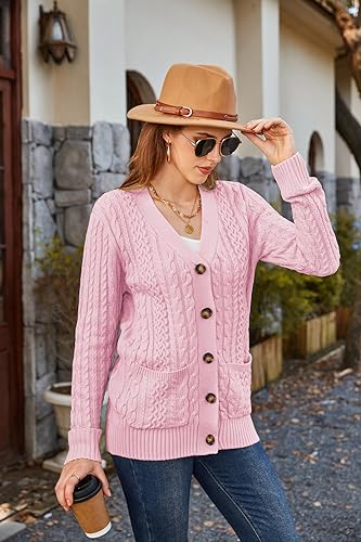 Image of Womens Cardigan Sweaters Cable Knit Sweater 2026 Fall Winter Chunky Open Front Button Down Coats with Pockets