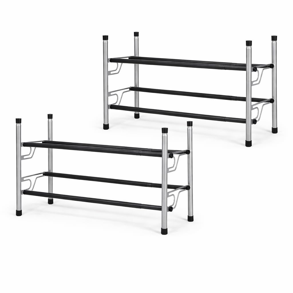 USTECH Erweiterbares Schuhregal, 2 Etagen, verstellbares Schuhregal, Aufbewahrung, Organizer, stapelbar, verstellbar, stehend, Metall-Schuhregal, Organizer, Aufbewahrung, legierter Stahl, Schuhregal