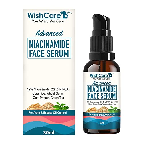 WishCare Advanced 12% Niacinamide Serum for Acne, Acne Marks, Blemishes & Oil Balancing with 2% Zinc, Ceramide Oats, Green Tea - 30ml, Natural (WCNS30)