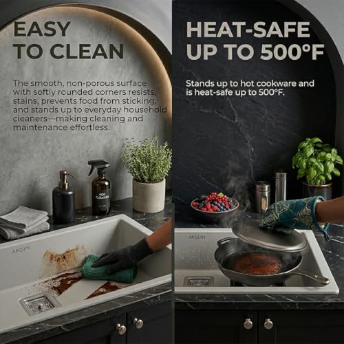 Image of ARQUIN Quartz Sink 24x18x9 Inch Grey | Single Bowl Sink | Durable & Scratch-Resistant | Undermount /Topmount Including Coupling, Waste Pipe & Fruit Washing Basket