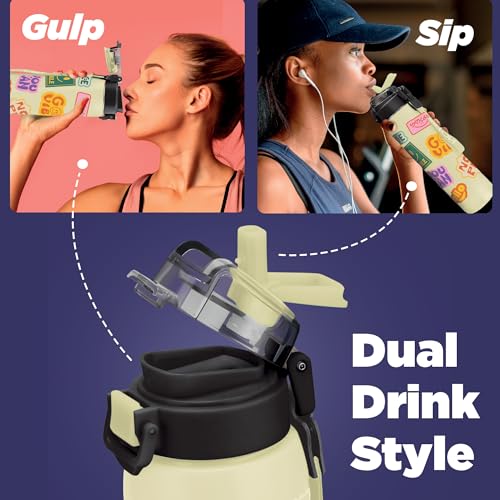 Image of Milton Steel Edge 600 Thermoware Water Bottle 500 ml with One Touch Safety Lock & Twin Lid Sip or Gulp,Long Hours Hot & Cold,Leak Proof,ISI Certified,Vacuum Insulated,for Office,Gym,School, Ivory