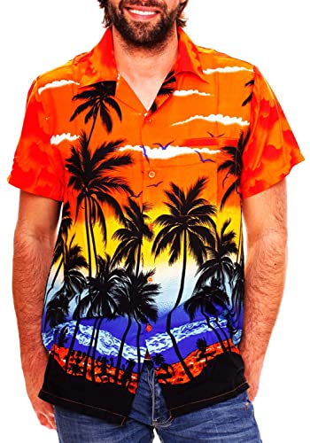 V.H.O. Funky Hawaiian Shirt, Shortsleeve, Beach, Orange, XXL