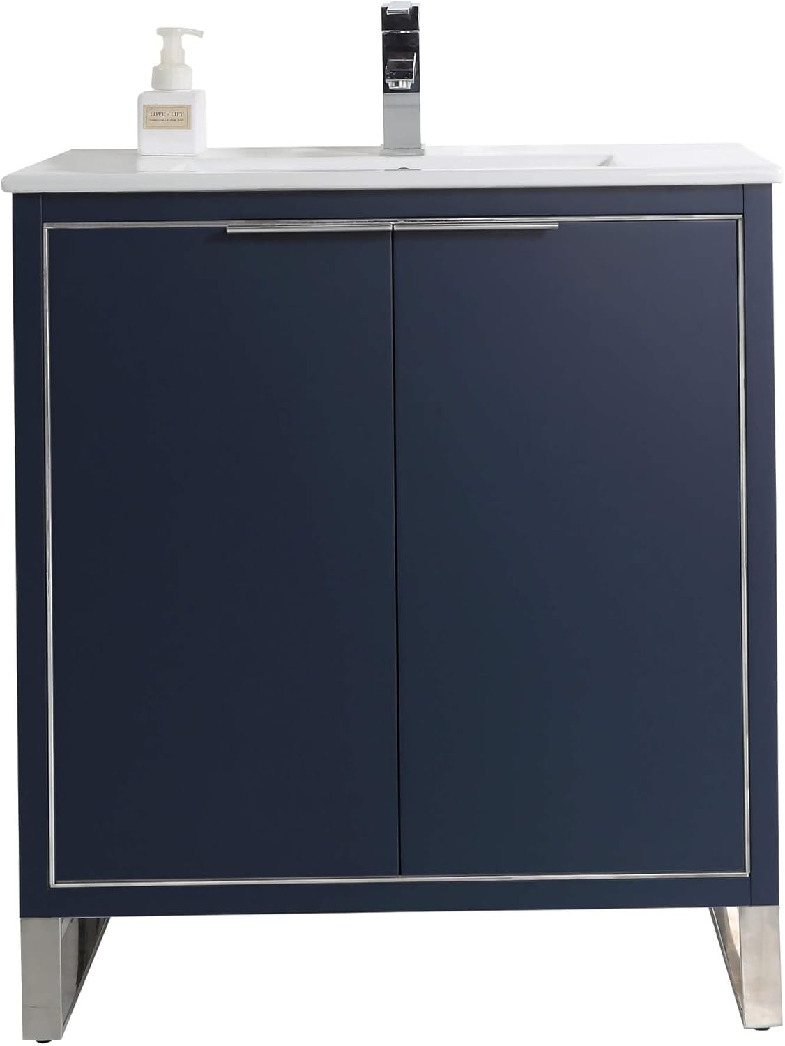 Fine Fixtures Opulence Collection 30 in. W x 18 in. D x 33 in. H Bathroom Vanity in Navy Blue with White Ceramic Sink - Chrome Hardware