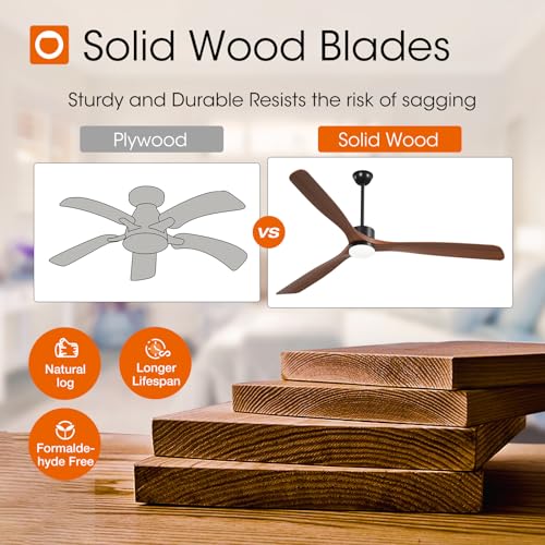 Image of addlon 80 Inch Solid Wood Ceiling Fans with Lights and Remote Control | 3CCT dimmable light, quiet reversible DC motor, 6 speeds, memory, timer; bedrooms, living rooms, covered patios and gazebos