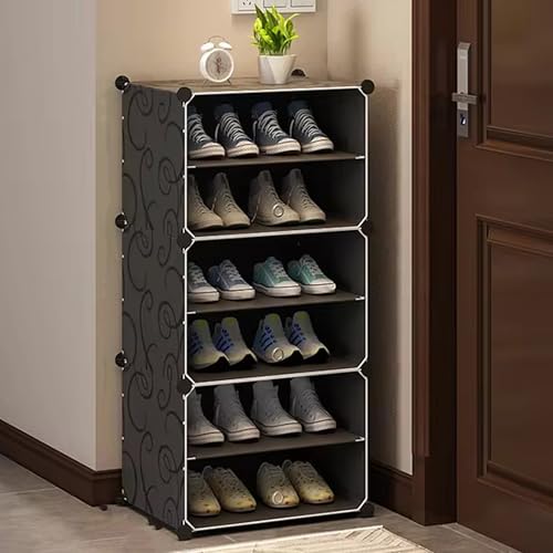 Image of Zemic π ππ‘ππ₯π Plastic Shoe Rack for Home with π ππ¨π¨π« | Foldable Modular Storage Rack | Dustproof Waterproof Shoe Organizer | Space Saving Footwear Stand for Home, Bedroom, EntrywayγBlackγ