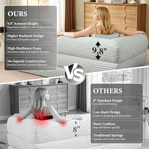 Image of Boneless Couch Futon Sofa Bed Sectional Couches for Living Room,Cloud Couch with Sleeper Sofa,Sofas for Living Room Oversized Corduroy Upholstered (Light Grey, 76 Inches (No Iron Frame))