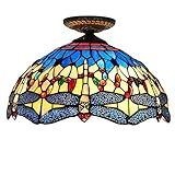 Techo hechos a mano antiguo de la vendimia de la lámpara del estilo de Tiffany del vitral del grano cristalino de la libélula Led luz de techo para el dormitorio Bar luces decorativas de arte