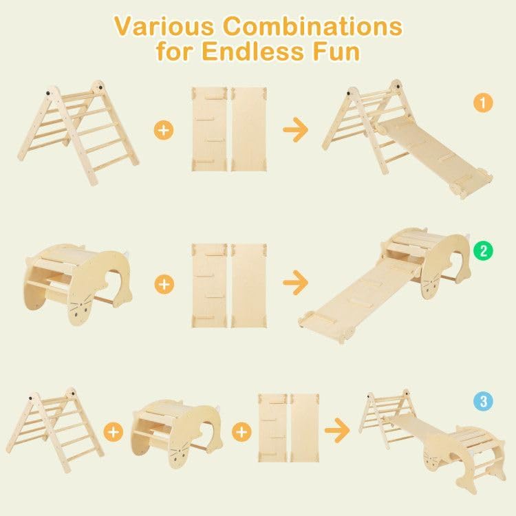 7-in-1 Indoor Climbing Toys for Toddlers with Reversible Ramp