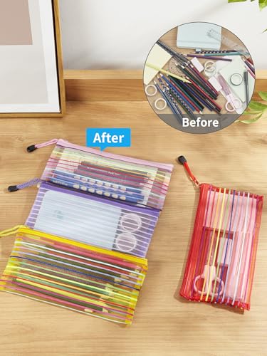 Image of JARLINK 20 Pack 10 Colors Zipper Mesh Pouch, Zipper Bag Multipurpose Travel Bags for Office Supplies Cosmetics Travel Accessories Multicolor
