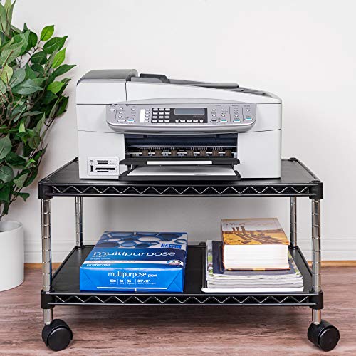 Zbrands // Printer Stand Cart Max, 24" X 14", Mobile Fax Stand With Swivel Wheels, Black Finish, 2 Tiers Heavy Duty (Max) #TOP5