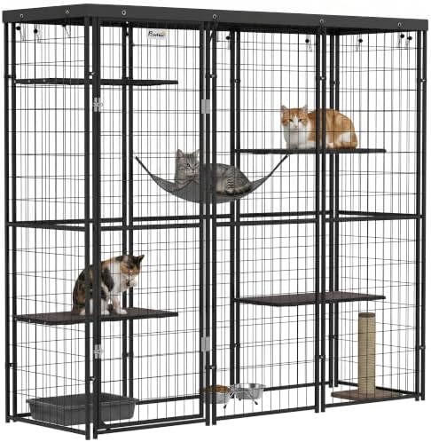 PawHut 4-Level 69" Large Catio for 1-3 Kittens 69" x 22" x 62" Bl...
