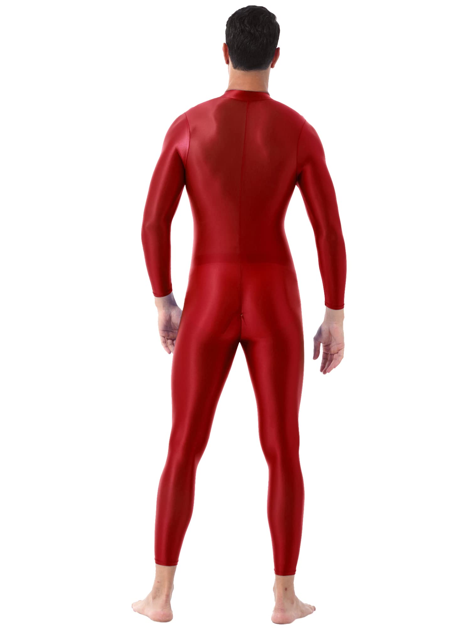 TiaoBug Body Uomo Bodystocking Metallico Lucido Tuta Intera Jumpsuit Leggings con Cerniera Bodysuit Manica Lunga Catsuit Body da Ginnastica Monopezzo Biancheria Intima