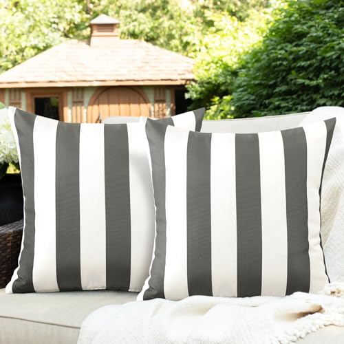 Ohok Wasserdicht Streifen Kissenbezug, 2er Set Dekorativ Outdoor Kissenhülle Deko Sofakissen Couchkissen Zierkissenbezüge für Sofa Wohnzimmer Balkon Garten Auto (Grau, 45x45 cm)