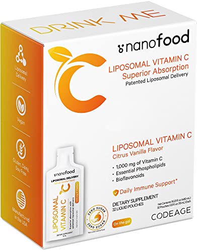 Codeage Liposomal Vitamin C Liquid 1000Mg Vitamin C, 4000Mg Essential Phospholipids, Supplement For Daily Immune Support, Liposomes For Absorption, Citrus Bioflavonoids, Vitamin E, Non-Gmo, 32 Pouches #TOP2