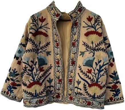 Embroidered Floral Jacket, Reversible, Cotton Blend, Traditional Ethnic Design, Multi-Color