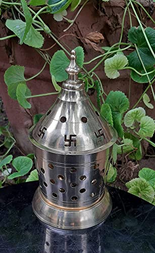 Image of Brass Akhand Diya with Jyoti Diya Cover Divi Oil Lamp for Temple Spiritual Oil Wick Lamp (Small)