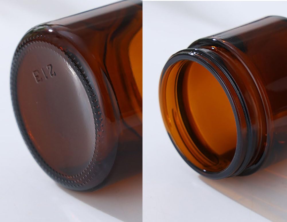 2 Packs 150ml 5oz Amber Glass Jars with Plastic Wood Grain Lid and Inner Liners Refillable Cosmetic Cream Jar Cosmetic Storage Containers for Face Cream Balm Lotion DIY Crafts - Image 4
