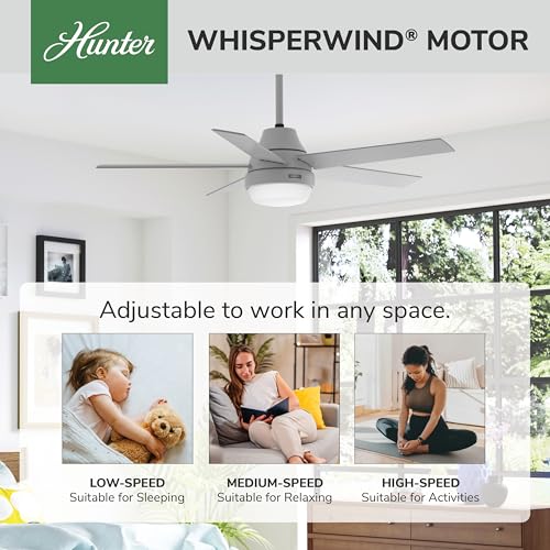 Image of Hunter Aerodyne, Indoor, Ceiling Fan, Smart, Modern, 52 inch, Dove Grey