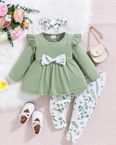 Image of Doresbebe Baby Girl Clothes Toddler Girl Outfits Infant Girl Summer Clothes for Girl Ruffle Shirt Pants+Cute Headband 3PCS