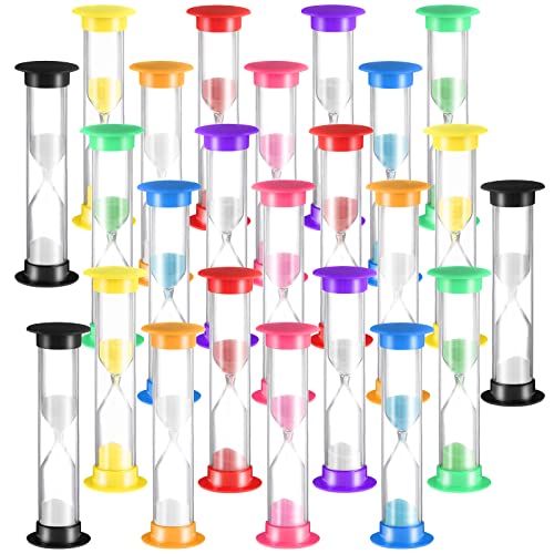 24 Pcs Sand Timer Kids Hourglass Acrylic Covered Clock Toothbrush Sand Timer for Classroom School(Multicolor)