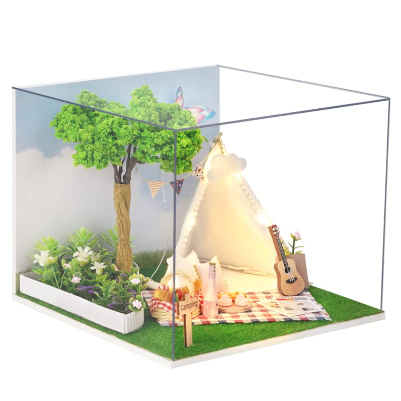 DIY Puppenhaus Kit handmontiertes Holzspielzeug Modell mit Staubschutz, Miniatur mit Möbeln, kreative Raumidee… – Bild 3