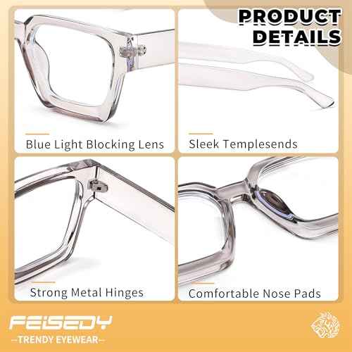 Image of FEISEDY Retro Blue Light Blocking Glasses for Women Men 90s Classic Rectangle Frame Thick Chic Computer Eyeglasses B2383R