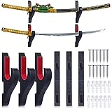 Sawysine Set of 6 Sword Wall Mount Velvet Padded Hook Wood Katana Holder Rack Adjustable Stand Display Hangers Case with Flannel for Cosplay Weapon (1 Tier Pad), Black