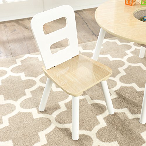 KidKraft Wooden Round Table & 2 Chair Set with Center Mesh Storage - Natural & White, Gift for Ages 3-6