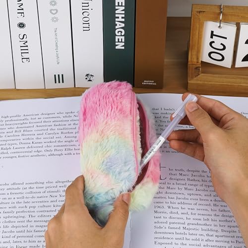 Image of Fluffy Pencil Case, Plush Pencil Case Rainbow, Soft Pouch Colored Storage Bags, Makeup Pouch, for Daily Study Work(1Pcs)