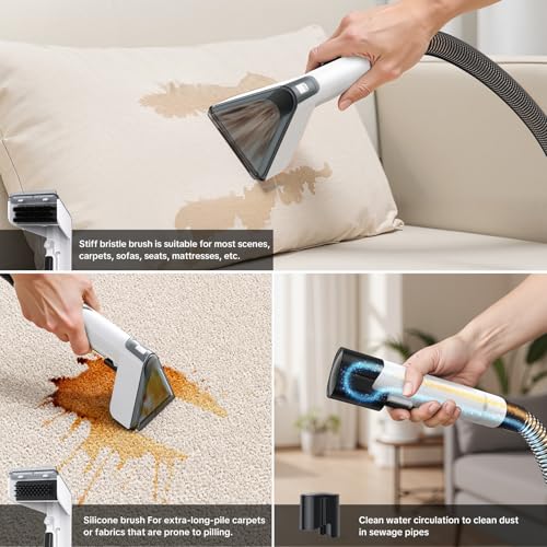 Image of Couch Cleaner Machine -600W Motor 20Kpa Suction Upholstery Cleaner Machine, Portable Carpet Cleaner with Self-Cleaning for Pet Stain, Couch, Car, Stair, and Area Rug (White)