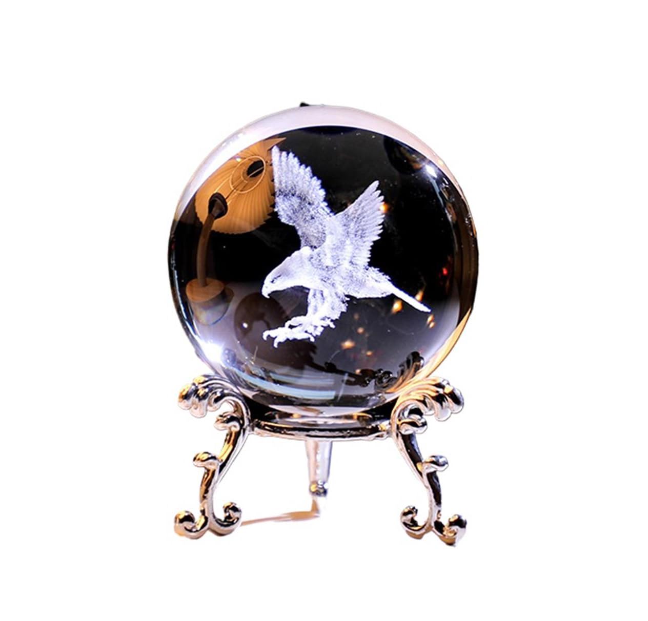 TYCMUNNU Crystal Ball Figurines 3D Laser Engraved eagle Glass Sphere Desktop Sculpture Decor for Home Office